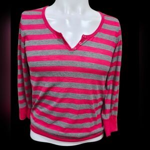 Striped‎ Pink and Gray Women's Top Size Large